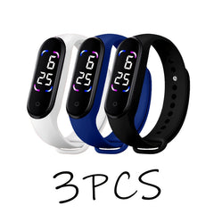 3pcs Touch Screen LED Sports Watches Durable PVC Strap 24-Hour Display