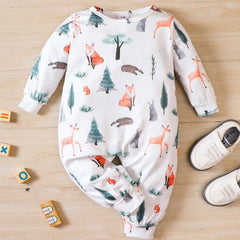 Baby Long Sleeve Cartoon Animal Graphic Romper