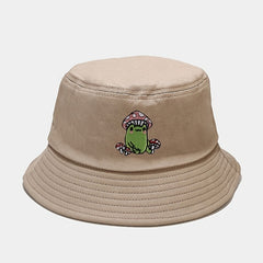 Frog Embroidery Bucket Hat Casual Fisherman Cap Unisex Sunscreen Basin Hats