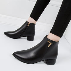 Metal Decor Chunky Heel Boots with Zip Side