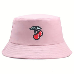 Cherry Embroidery Patch Bucket Hat Solid Sunscreen Cartoon Basin Hats