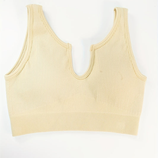 Ribbed V neck Beauty Back Yoga Bra Running Sports Bra For Women