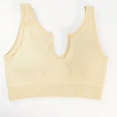 Ribbed V neck Beauty Back Yoga Bra Running Sports Bra For Women