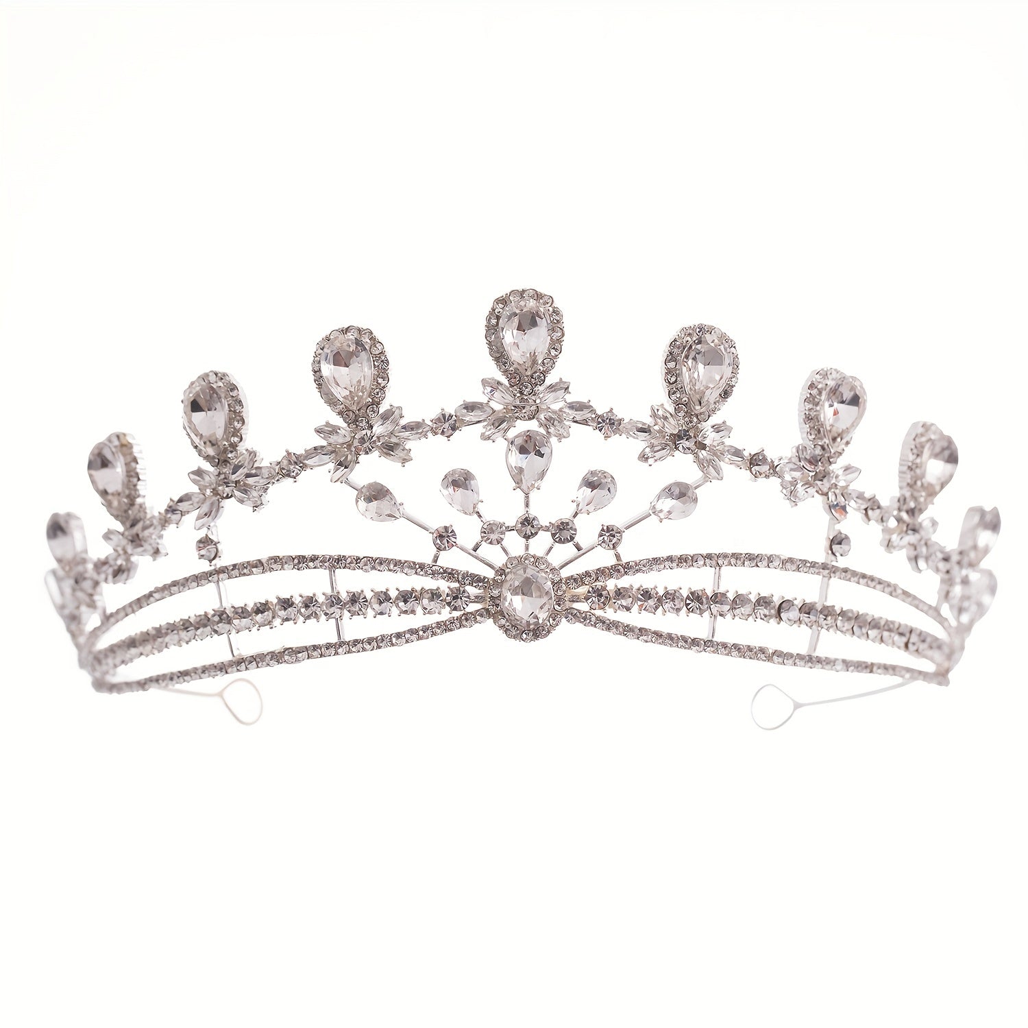 Silvery Crystal Queen Crown Tiara Rhinestone Wedding Tiaras Women Prom Crowns