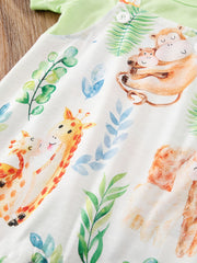 Newborn Infant Suspender Splicing Romper Cartoon Animals Graphic Short Sleeve