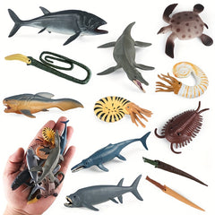 12pcs Prehistoric Animal Models: Sea Turtles, Leeds Fish, Taiman Fish, D