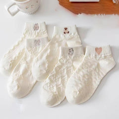 5 Pairs Sweet Bear & Heart Print Ankle Socks Women's Stockings