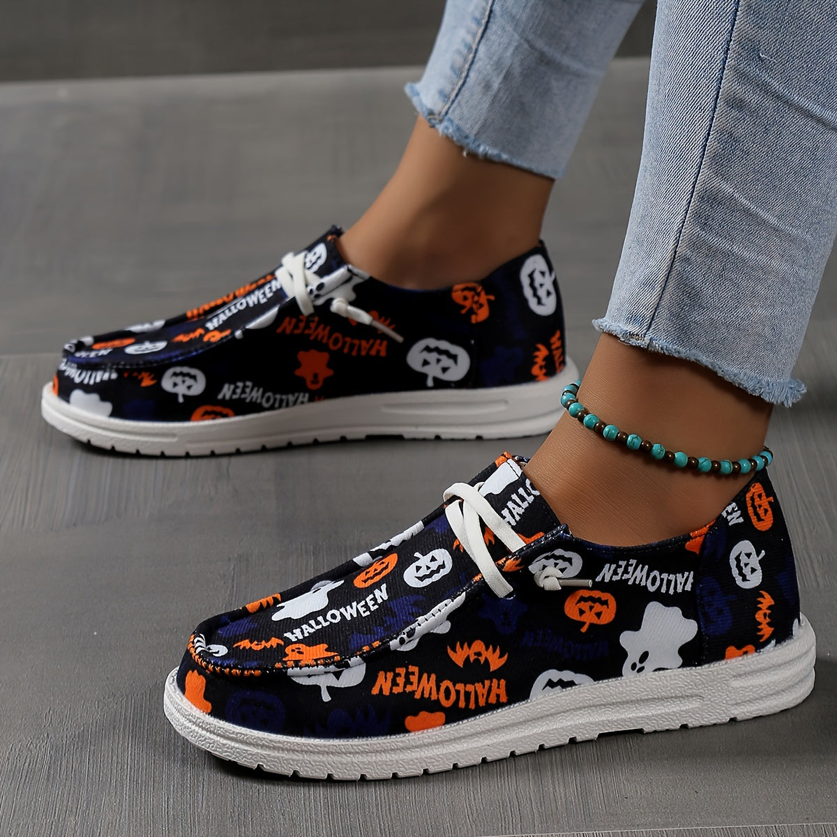 Women's Pumpkin Print Shoes Slip On Low Round Toe Flat Lightweight Shoes