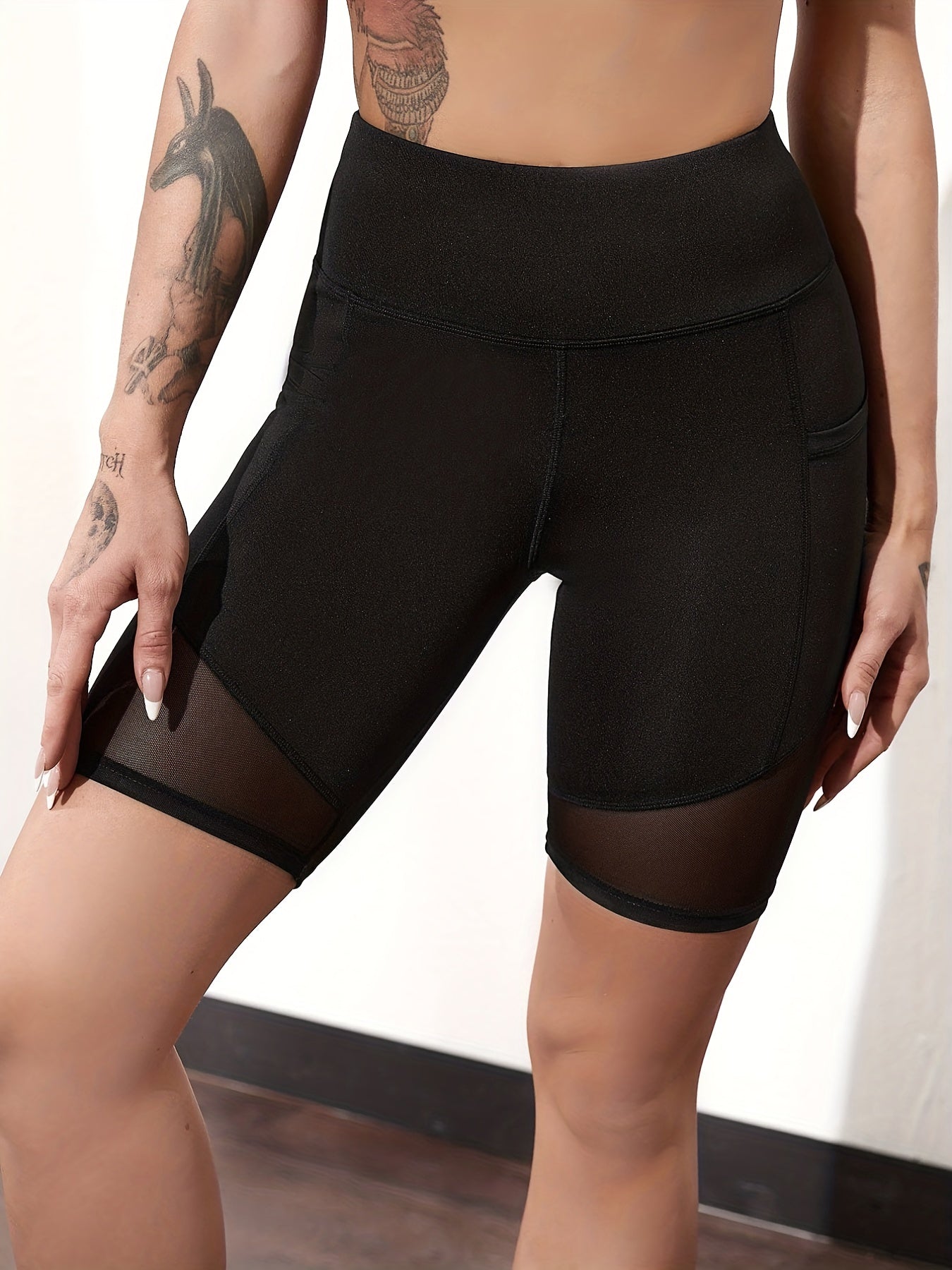 Mesh Biker Shorts High Stretch Yoga Fitness Leggings