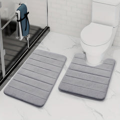 2pc Memory Foam Bathmat Set Anti Skid U Shaped Rugs