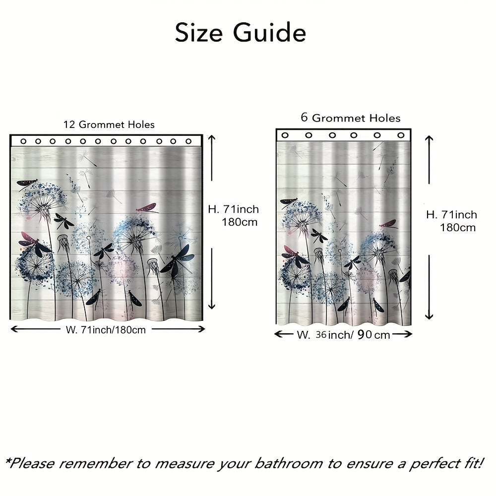 Dandelion Pattern Shower Curtain Waterproof Fabric Bath Curtain