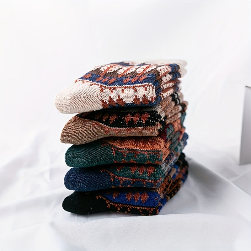 5 Pairs Geometric Print Socks Mid Tube Women's Stockings