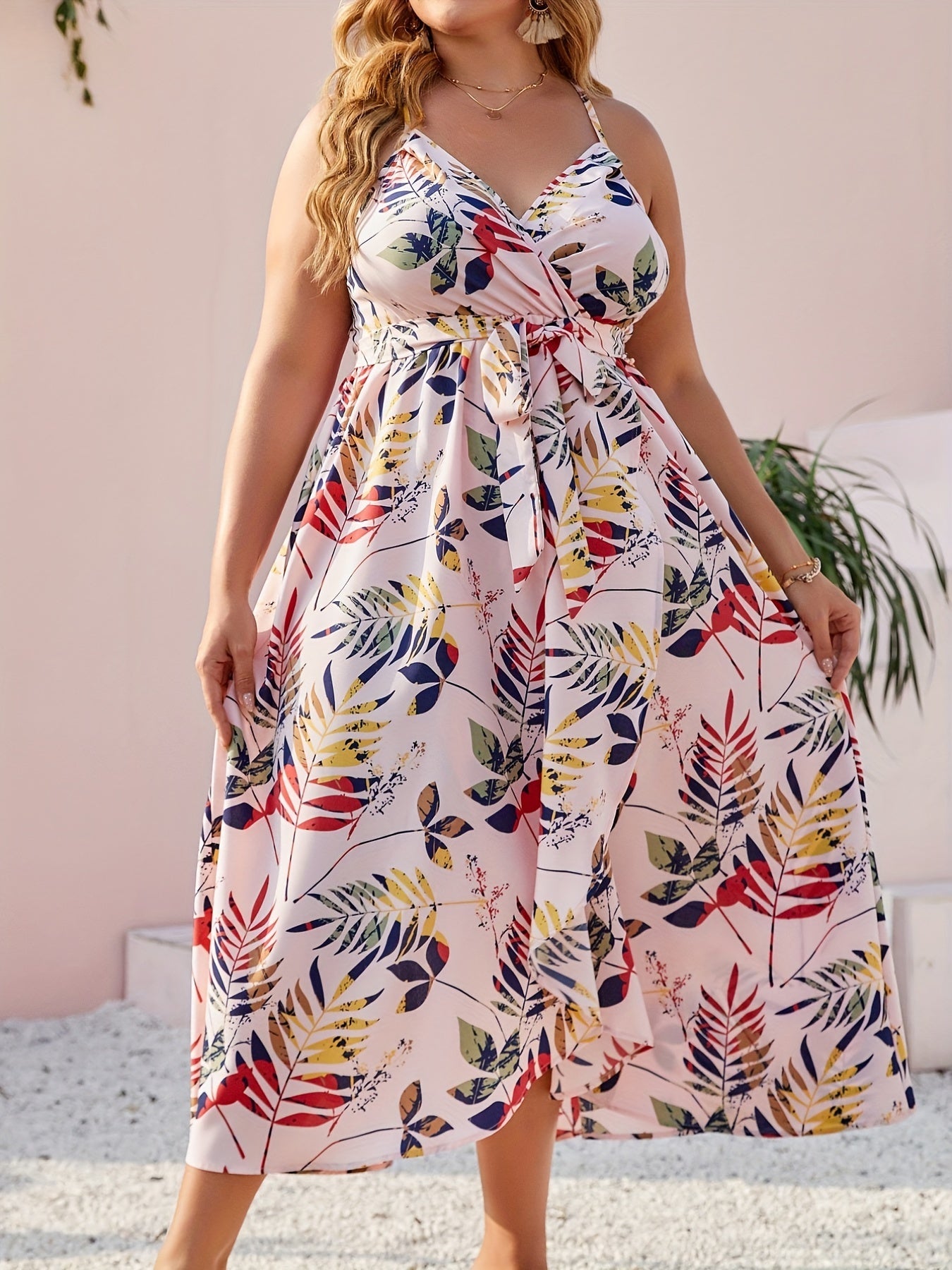 Vacay Summer Dress Women's Plus Tropical Print Wrap Dress