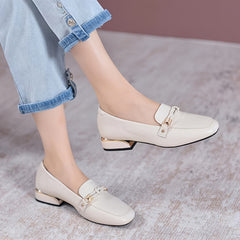 Metal Decor Loafers Block Heeled Shoes