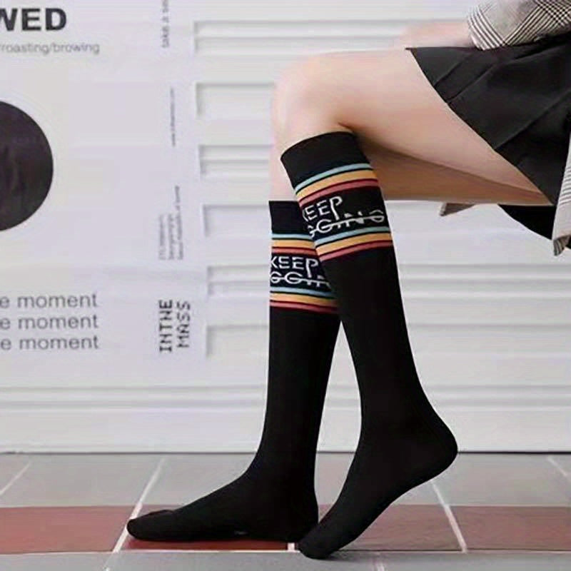 Rainbow Striped Calf Socks Knee High Women's Stockings
