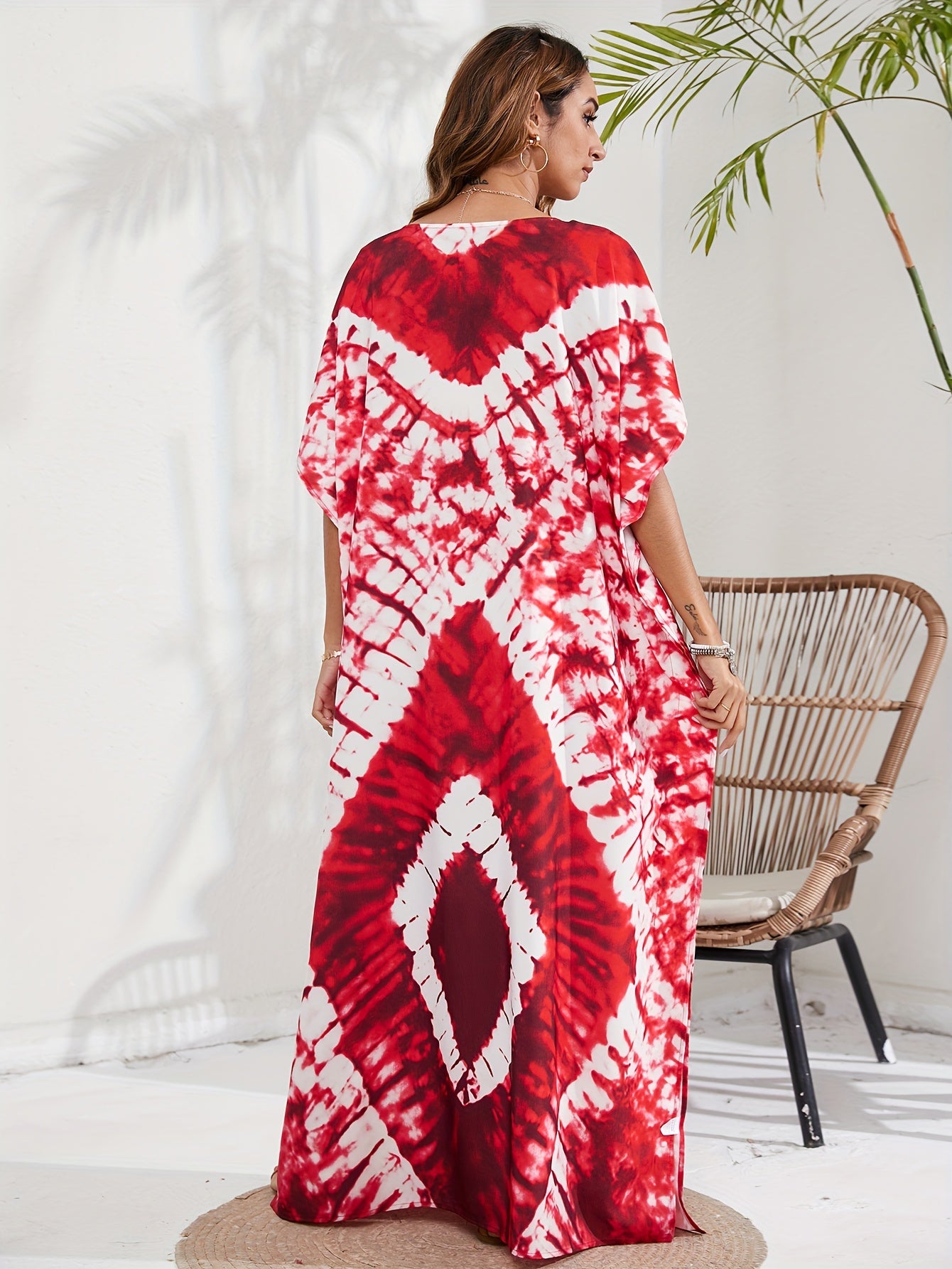 Boho Cover Up Women's Tie Dye & Geo Print Kaftan Beach Cover Up Dress