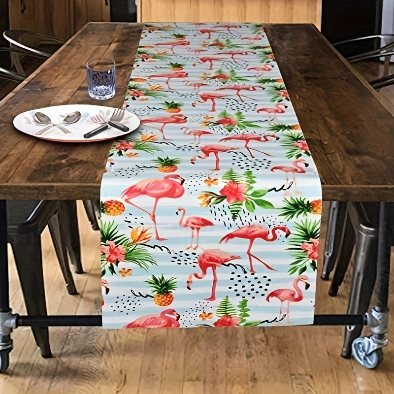 Summer Flamingo Table Runner Tropical Flower Leaves Wreath