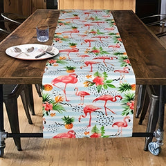 Summer Flamingo Table Runner Tropical Flower Leaves Wreath