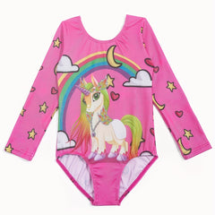Girls Pony Graphic Print Long Sleeve Gymnastics Leotard