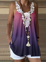 Gradient Lace Splicing Ruched Tank Top Sleeveless Cami