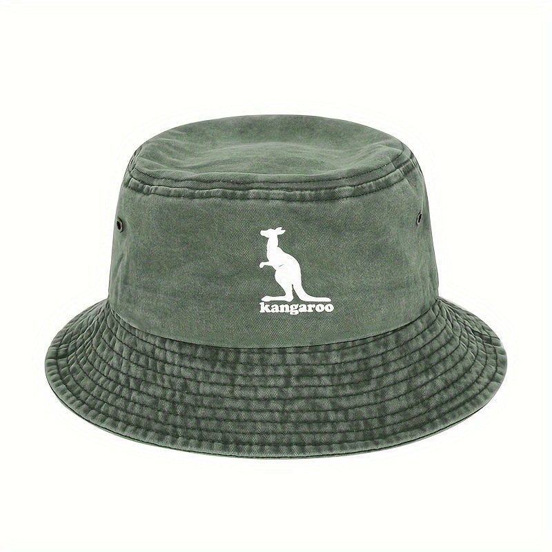 Kangaroo Patterned Fishing Cap Sunshade Bucket Hat for Outdoor Activities