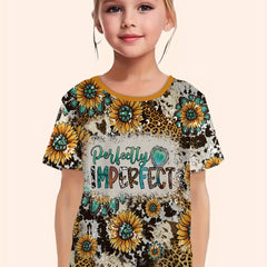 Western Style Short Sleeve T shirt Girls Sunflower Print Comfy Summer Clothes