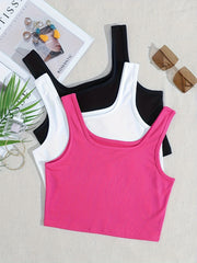 3 Pack Women's Mixed Crop Tank Tops Crew Neck Sleeveless Summer Top