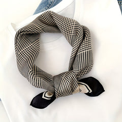 Houndstooth Print Square Scarf Satin Neckerchief Bandana Women Decorative