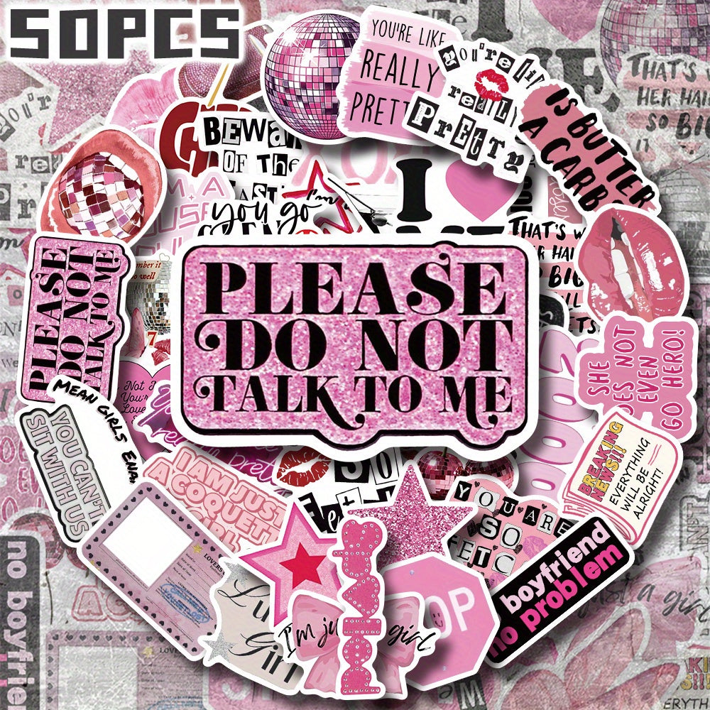 Set of 50 Pink Y2K Girl Themed Stickers - Perfect for Unique Decorations