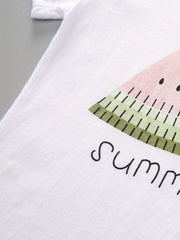 Baby Watermelon Print Summer Suit Round Neck T-shirt & Shorts Set