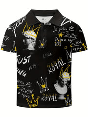 Graffiti Letter & Statue Print Boys Polo Shirt