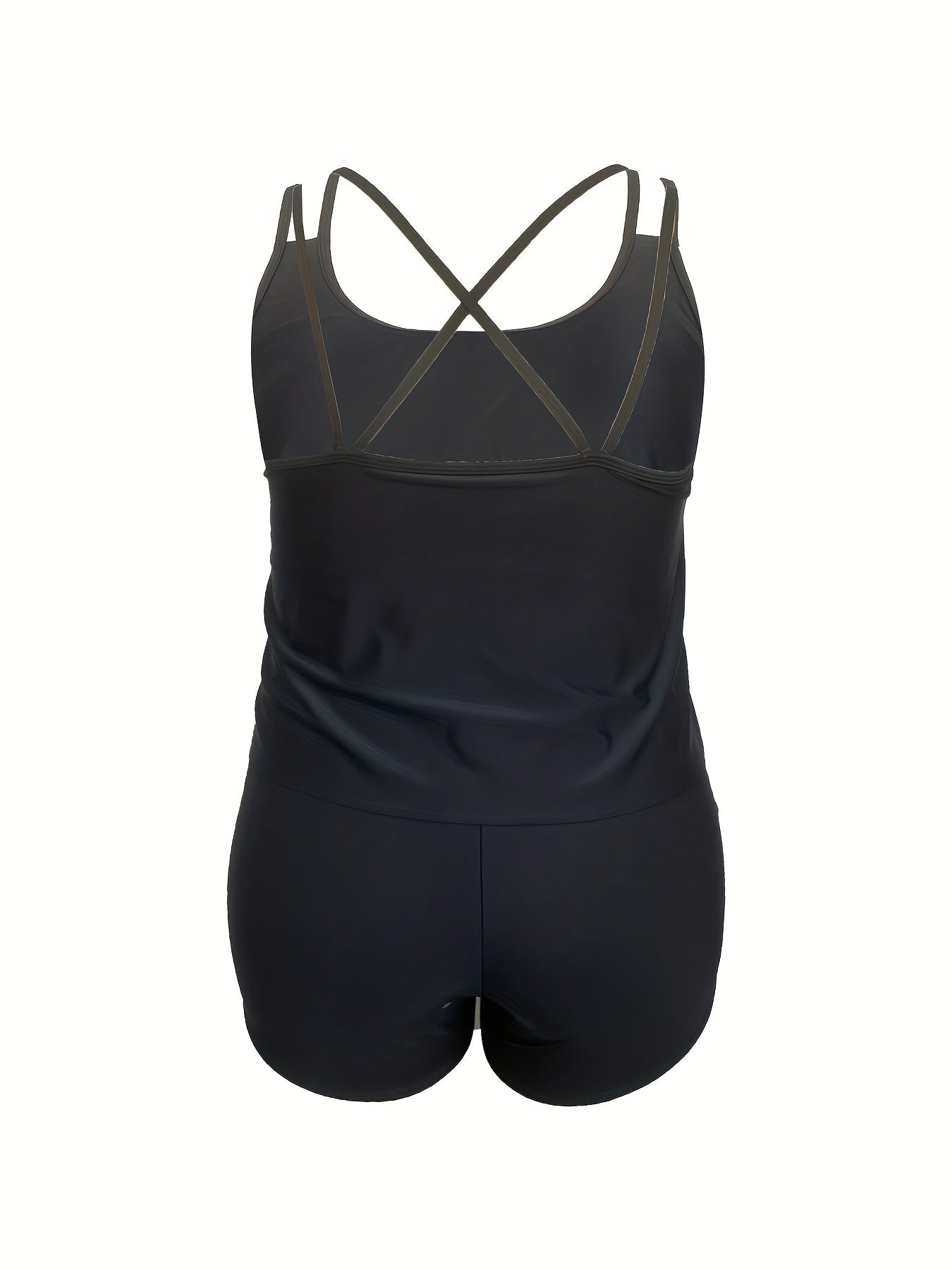 Solid Criss Cross Tank Top & Shorts Swimsuit Set