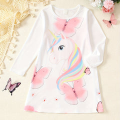 Unicorn Tee Dress Toddler Girls Long Sleeve Party Nightgown