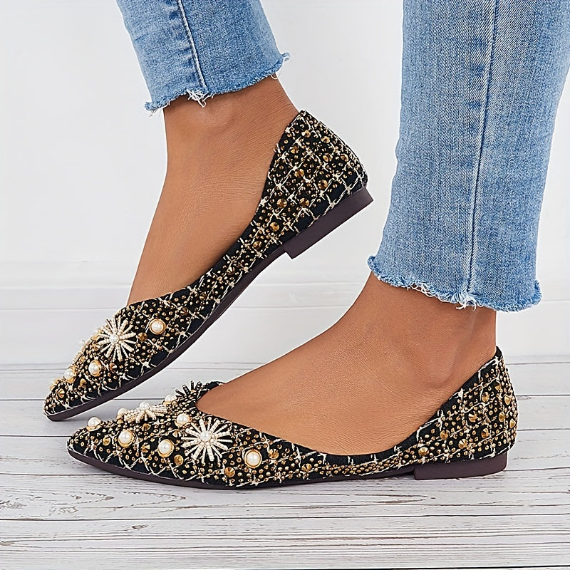 Women's Studded Ballet Flats Pointed Toe Shoes