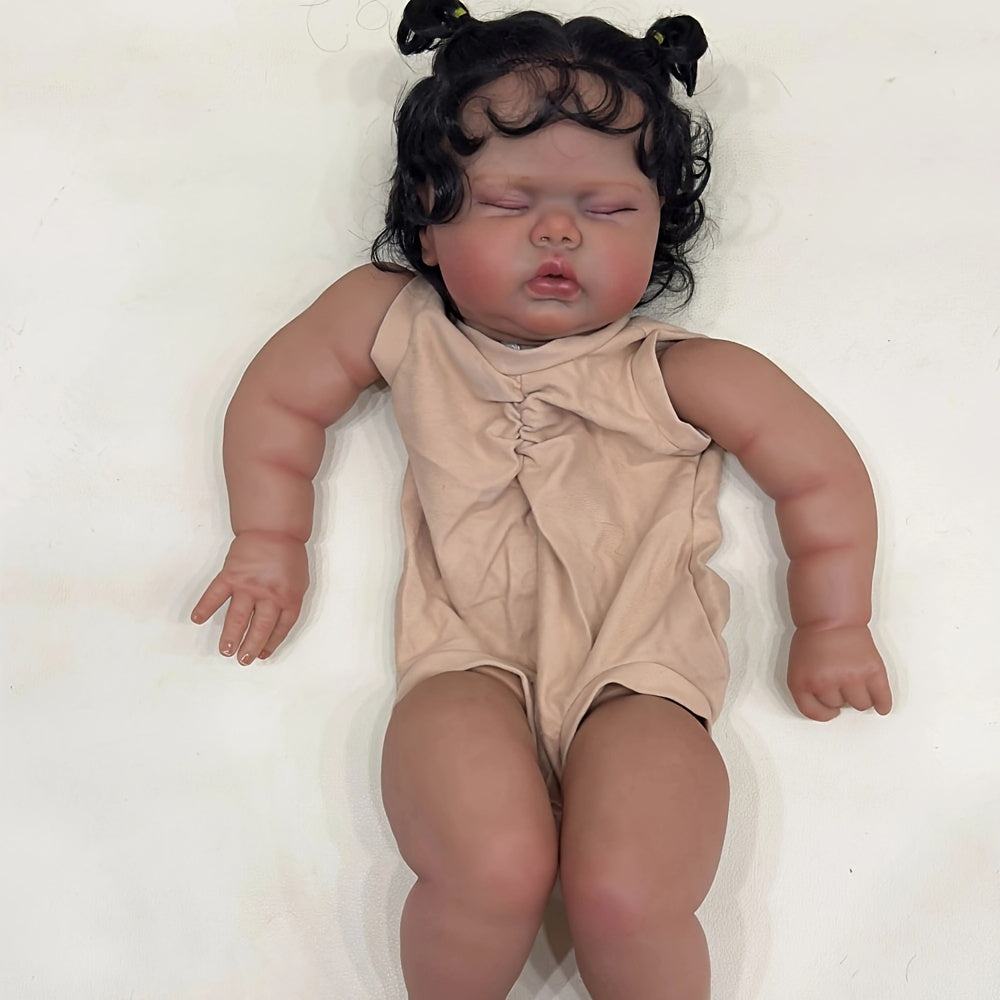 23 Inch Unfinished Hand Rooted Hair Doll Kit with Dark Brown Skin Tone
