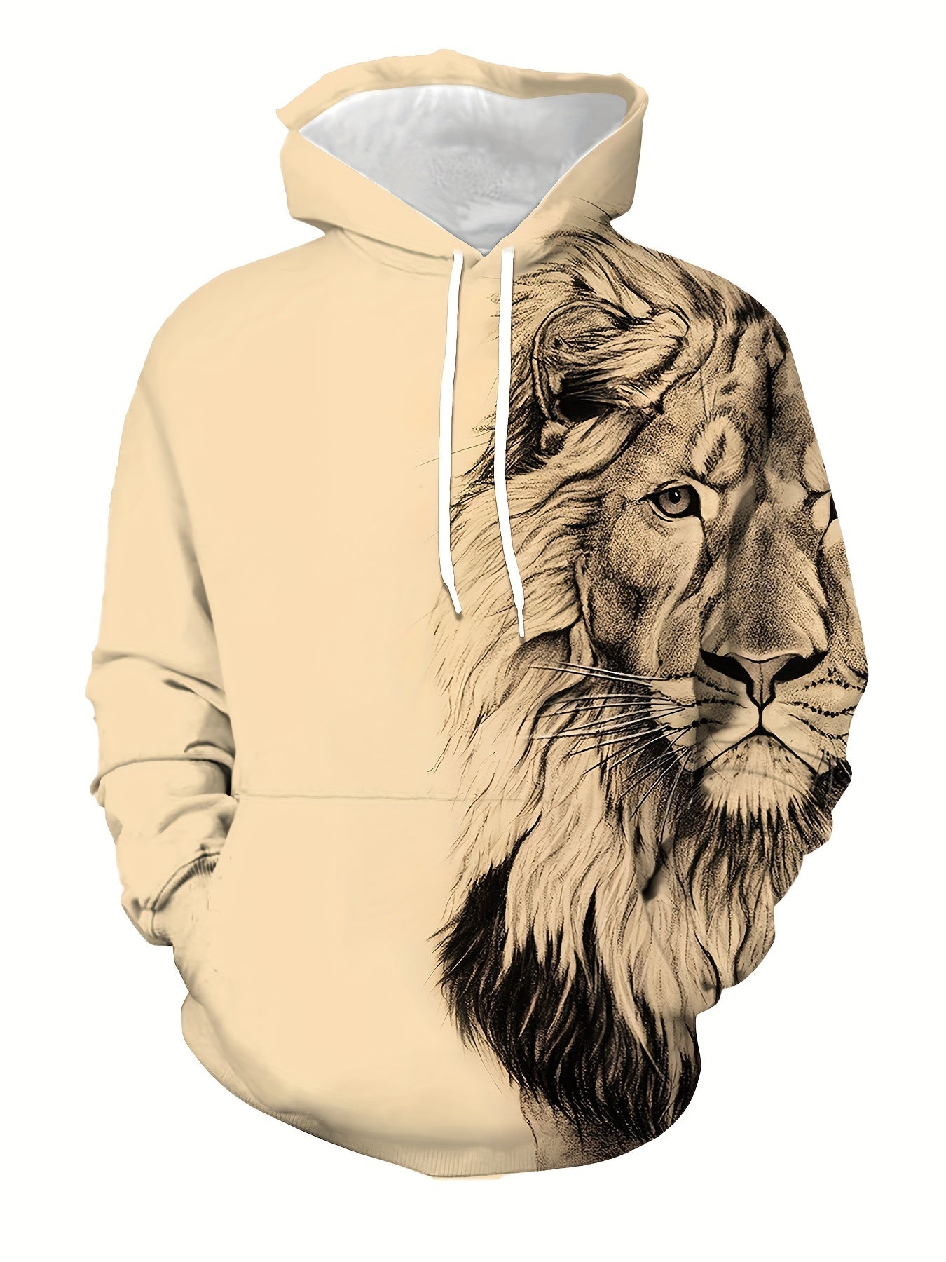 Lion 3D Print Hoodie For Men Loose Hooded Pullover