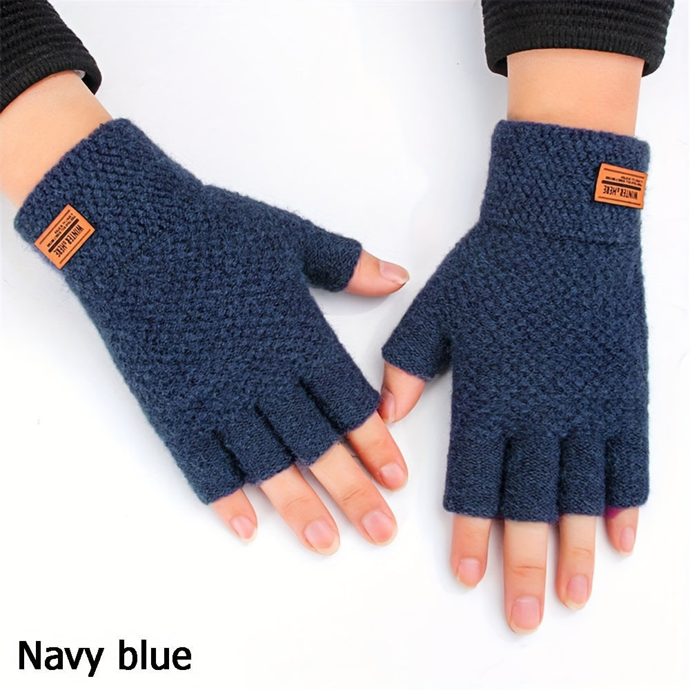 Knitted Alpaca Wool Fingerless Gloves Warm Elastic Driving Gloves