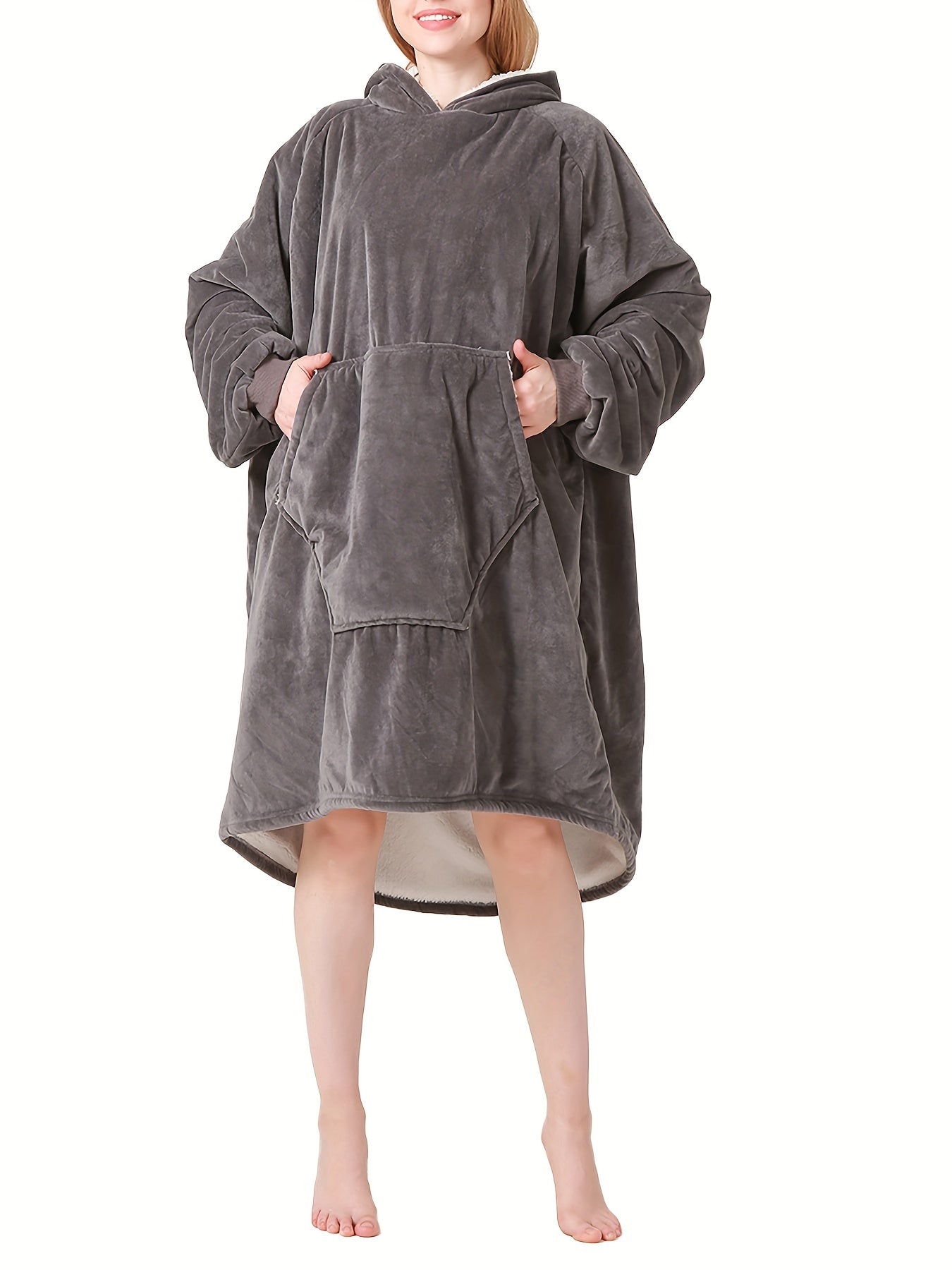 Plaid Print Hooded Sleep Top with Pockets