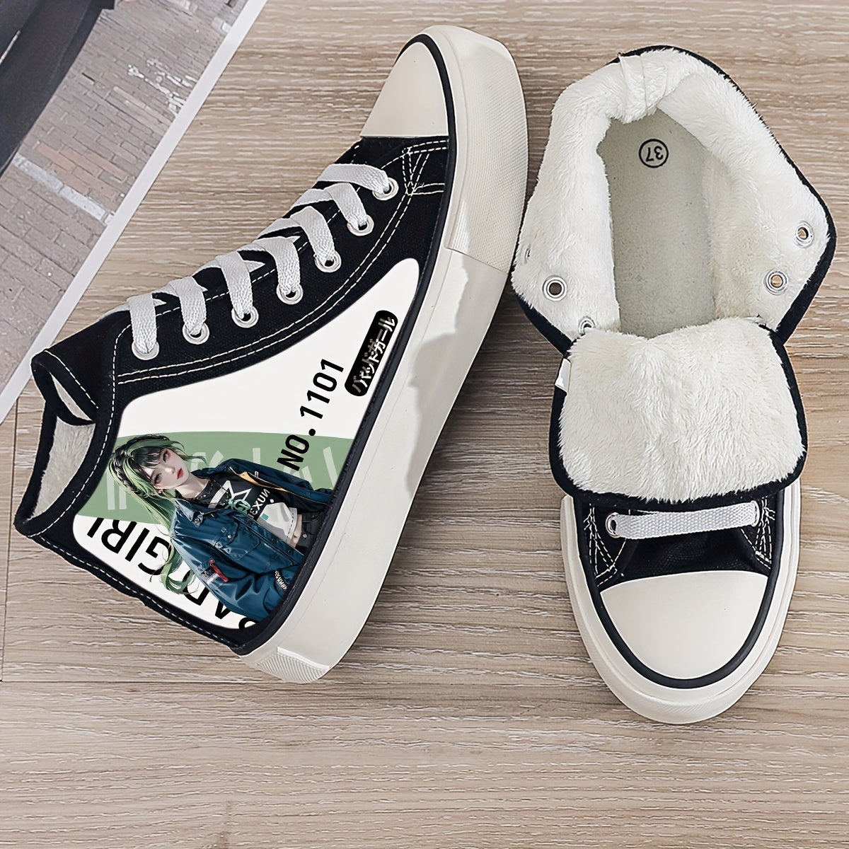 Anime Print Plush Lined Thermal Chunky Canvas Sneakers