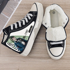 Anime Print Plush Lined Thermal Chunky Canvas Sneakers
