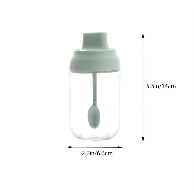 2pcs Glass Seasoning Box Spice Jar Salt Sugar Condiment Pot with Spoon Seal Kit