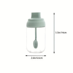 2pcs Glass Seasoning Box Spice Jar Salt Sugar Condiment Pot with Spoon Seal Kit