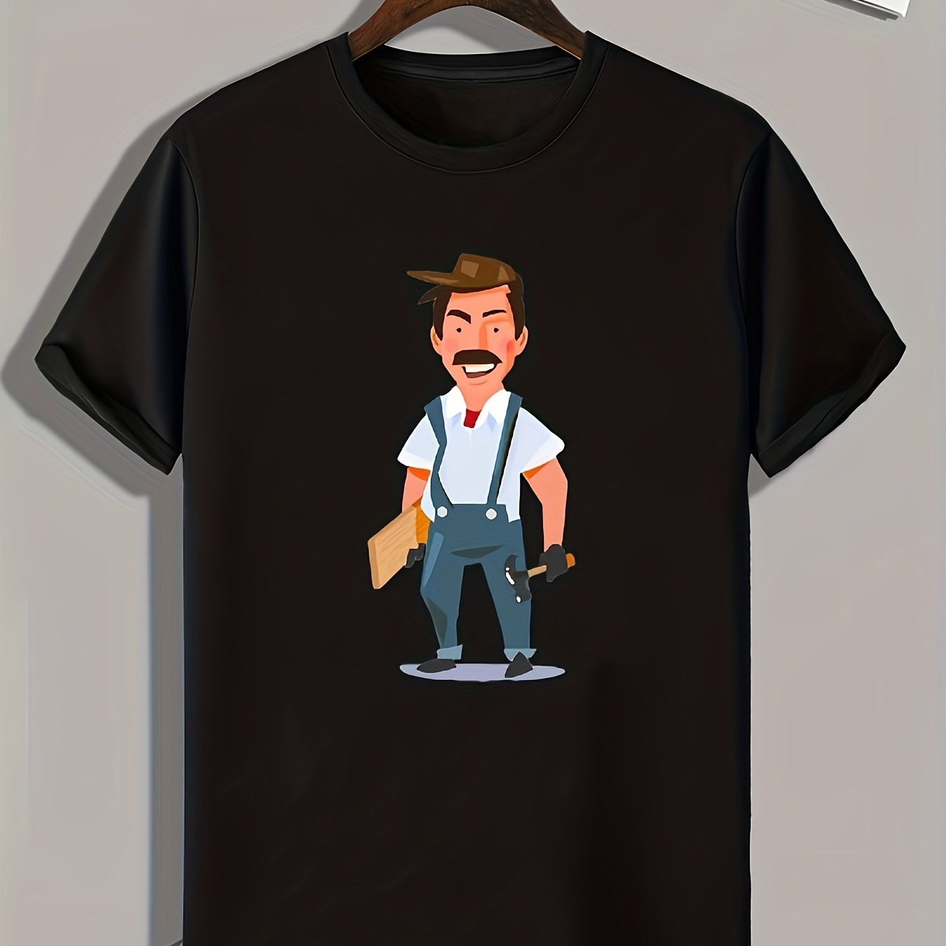 Cartoon Repairman Pattern Print Men's Comfy Sports T-shirt