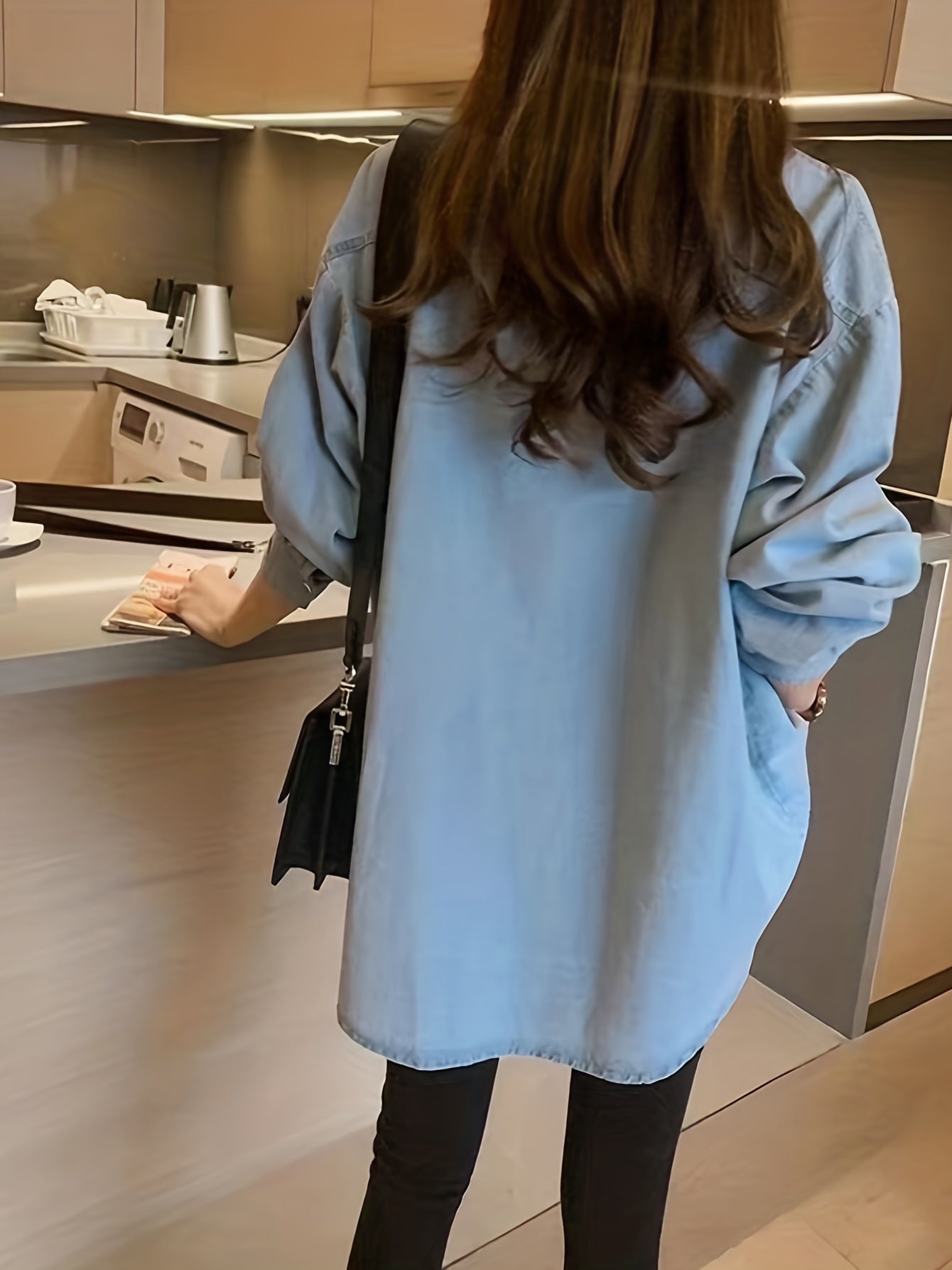 Loose Fit Long Sleeves Denim Shirt Women's Clothing