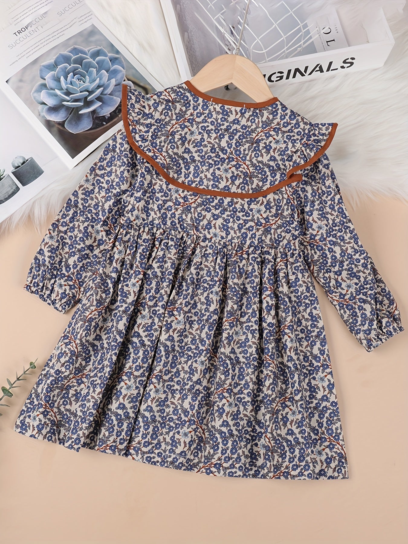 Girls Floral Cotton Long Sleeve Dress