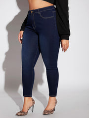 Retro Jeans Women's Plus Solid Button Fly High Rise