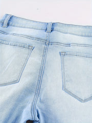 Washed Ripped Button Fly Jeans