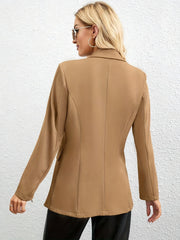 Double Breasted Lapel Blazer Solid Long Sleeve Office Work Women's Clothing