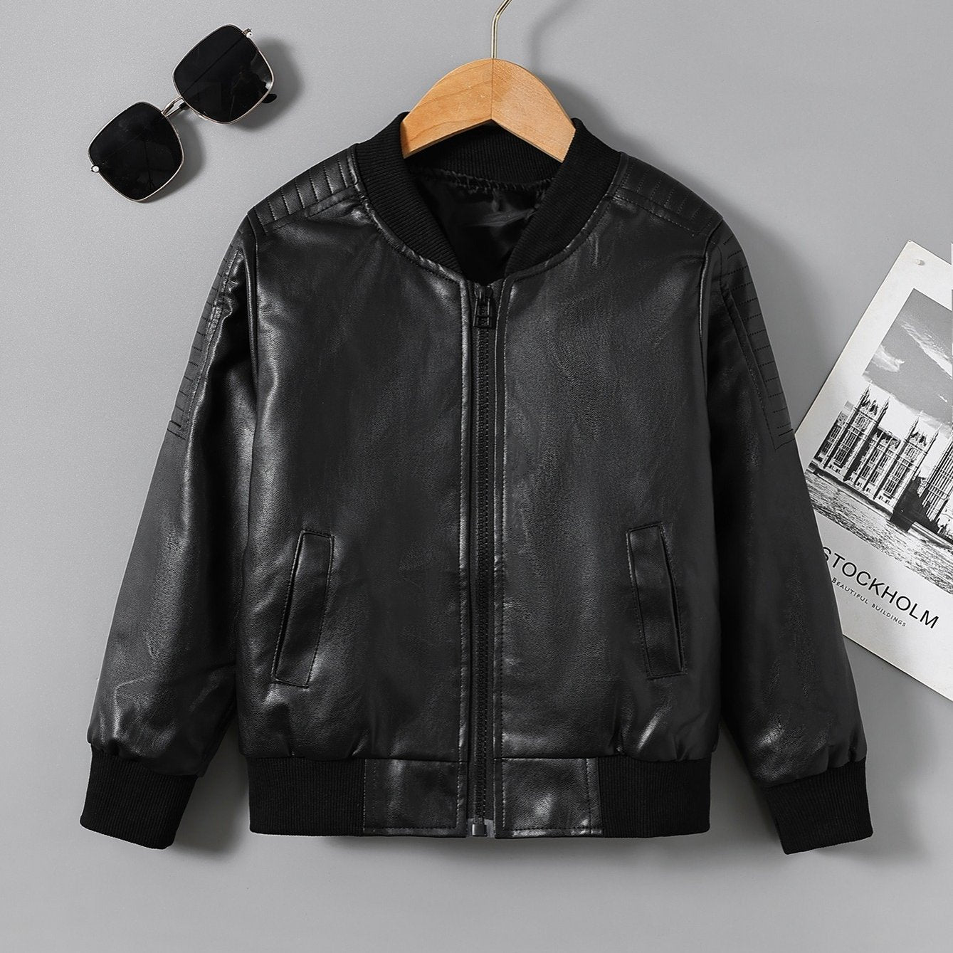 Christmas Boys Faux Leather Zipper Jacket