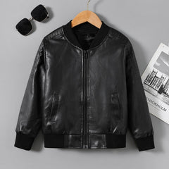 Christmas Boys Faux Leather Zipper Jacket